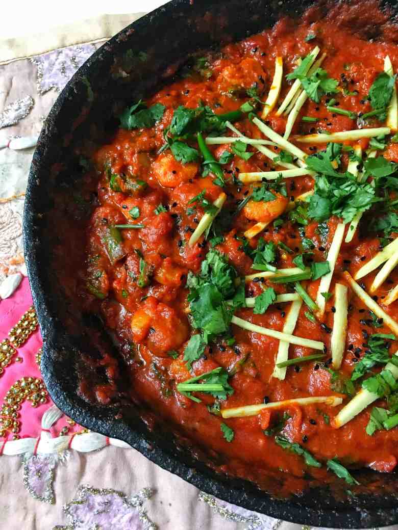 King Prawn Karahi Masala with rice